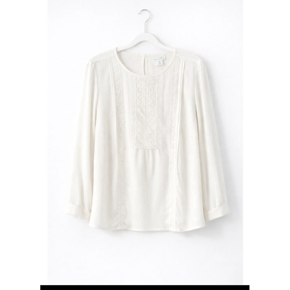 J. Jill Cream Lace-Trim Round-Neck Blouse NWT
